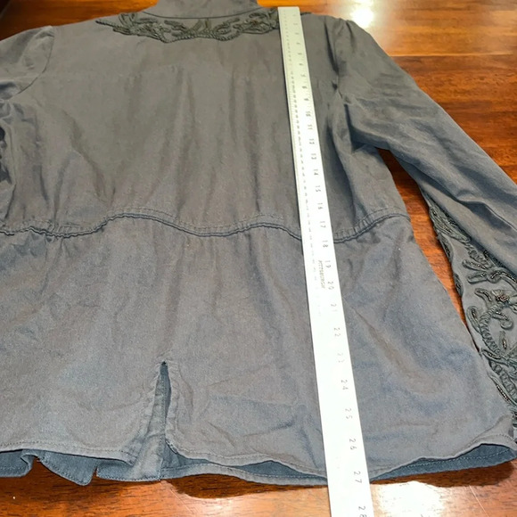 LOVE SAM Olive Green snap front jacket drawstring waist 100% cotton size medium - Picture 7 of 14